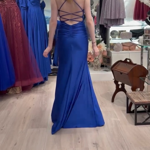 Small Royal Blue Satin Prom Dress - Picture 2 of 3